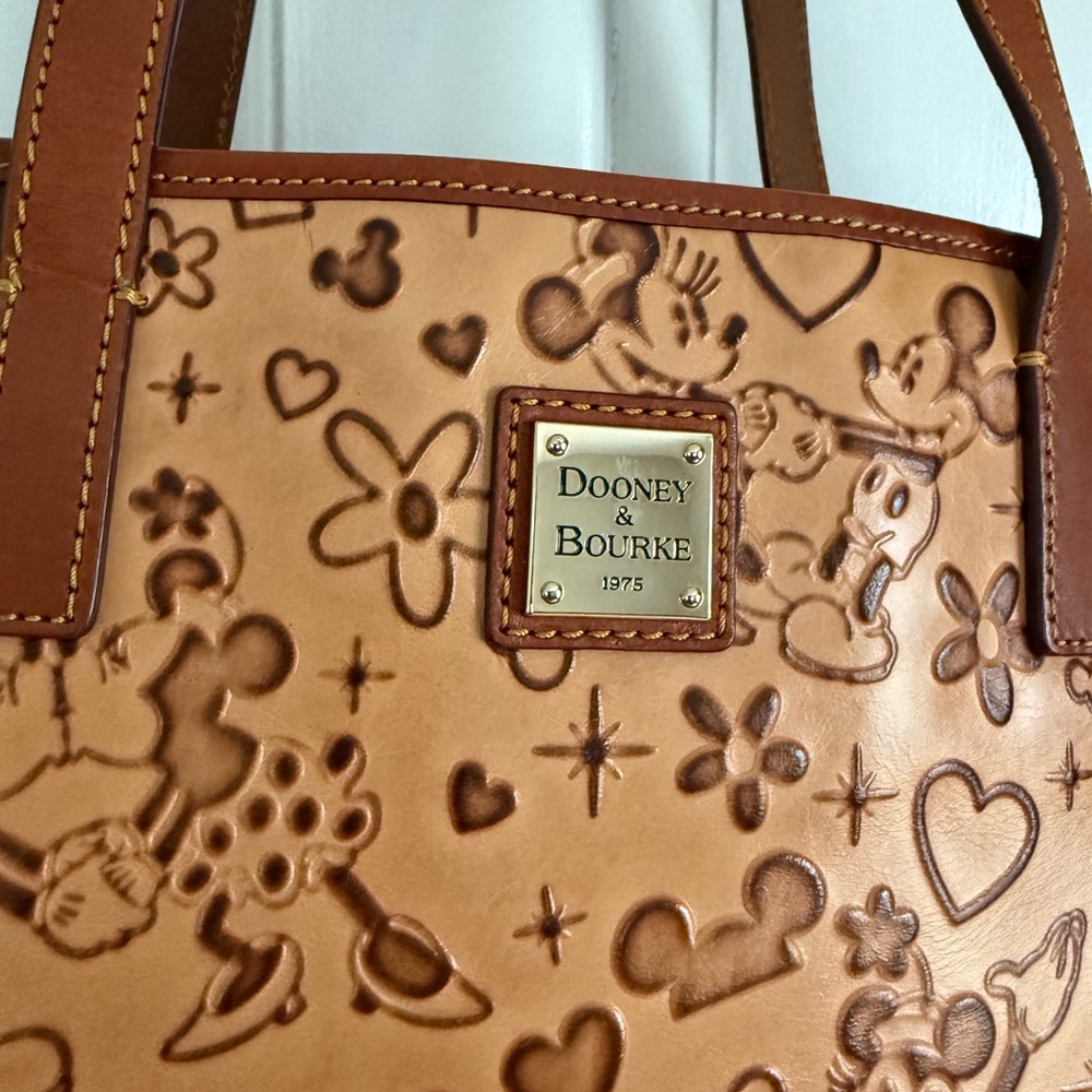 Disney Parks Mickey and Minnie Dooney & Bourke Tan Embossed Leather Tote